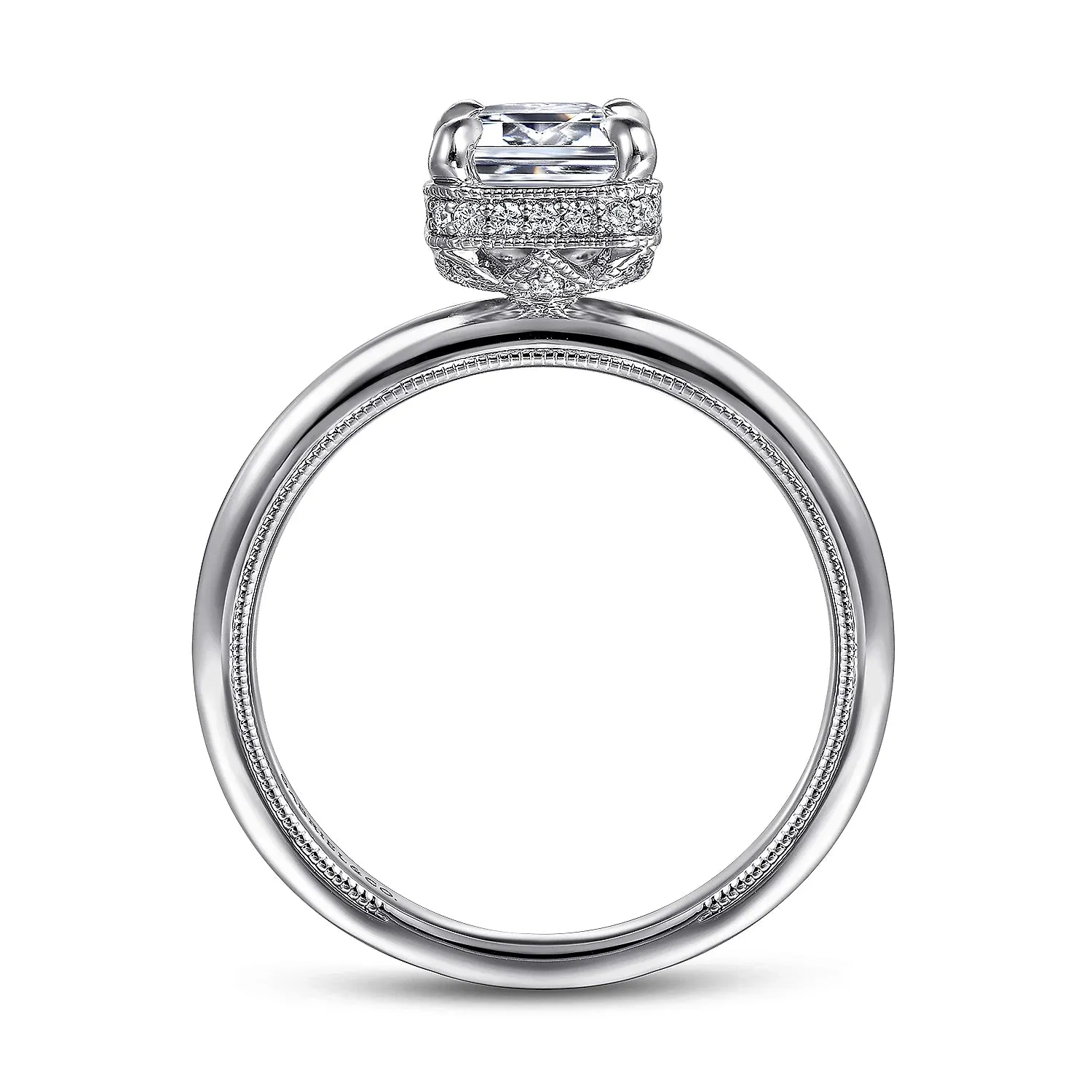 Emerald Cut Hidden Halo Diamond Engagement Mounting