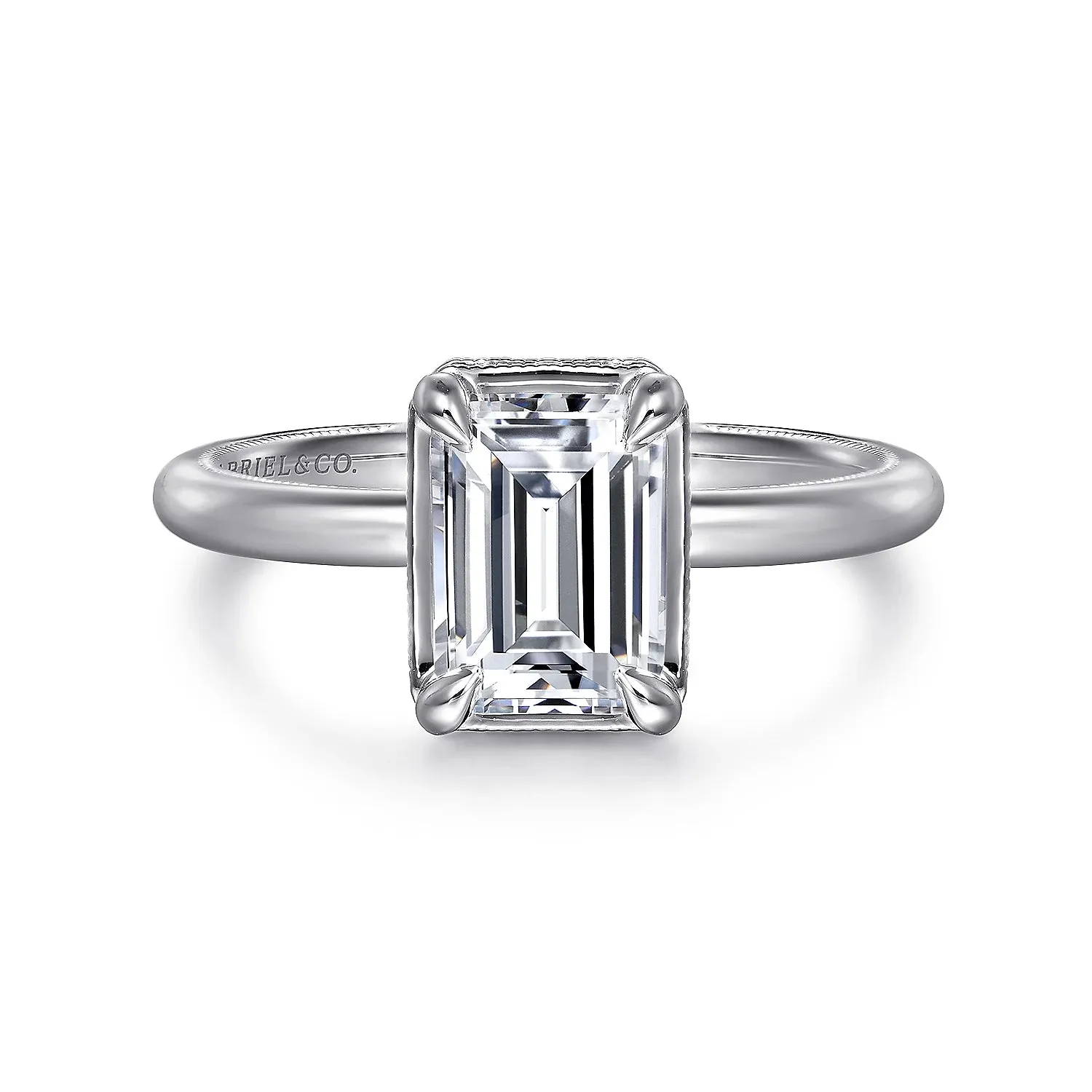 Emerald Cut Hidden Halo Diamond Engagement Mounting