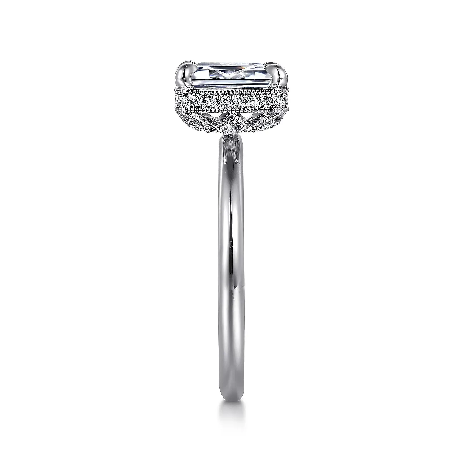 Emerald Cut Hidden Halo Diamond Engagement Mounting