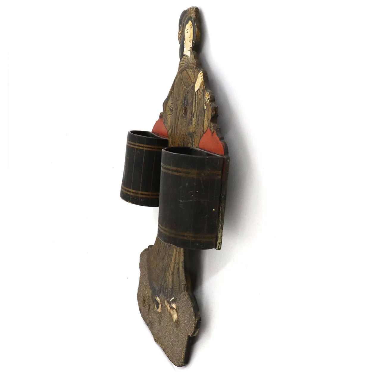 English Papier-Mache Lacquer Matches Wall Mount Figural Holder