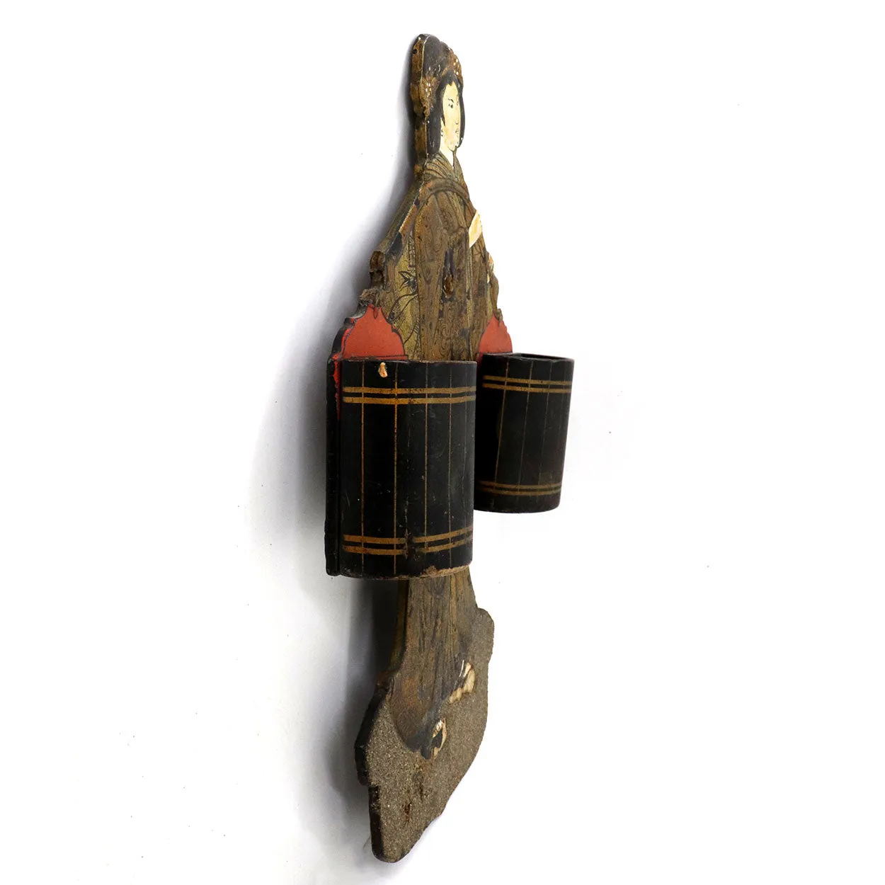 English Papier-Mache Lacquer Matches Wall Mount Figural Holder