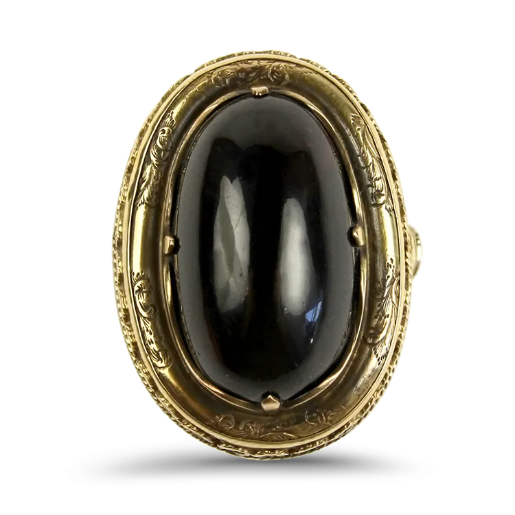 Estate 14K Yellow Gold Victorian Garnet Cabochon Ring