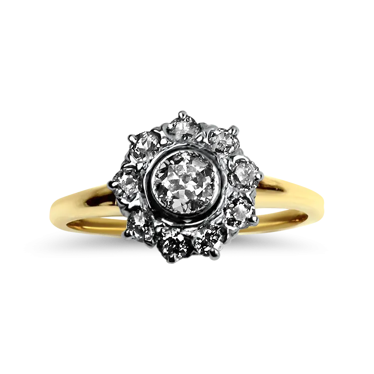 Estate Platinum & 14K Yellow Gold Victorian Diamond Ring