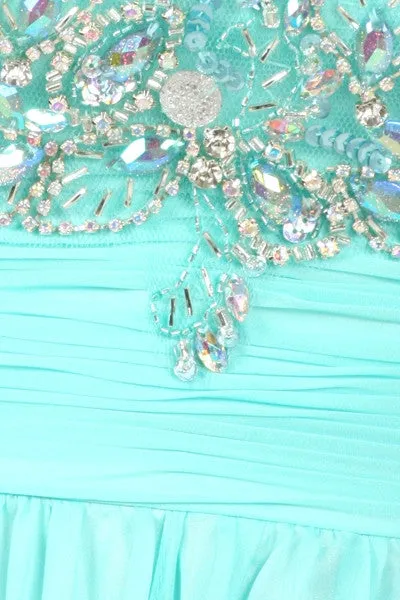 Eureka 3007 Sheer Yoke Jewel Neckline Long A-Line Gown