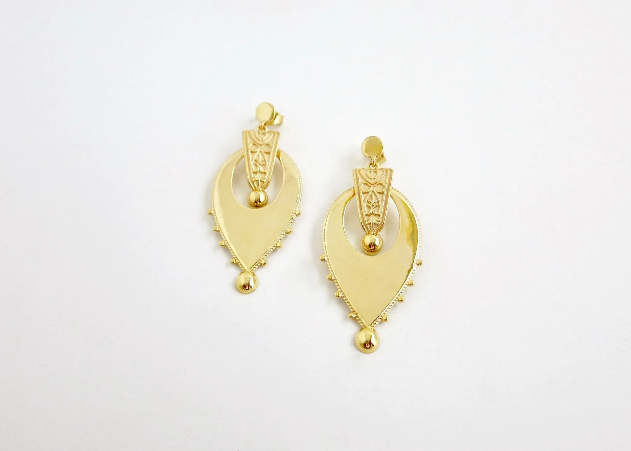 Exquisite, gold plated, inverted-drop shape Victorian earrings