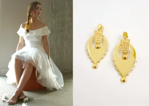 Exquisite, gold plated, inverted-drop shape Victorian earrings