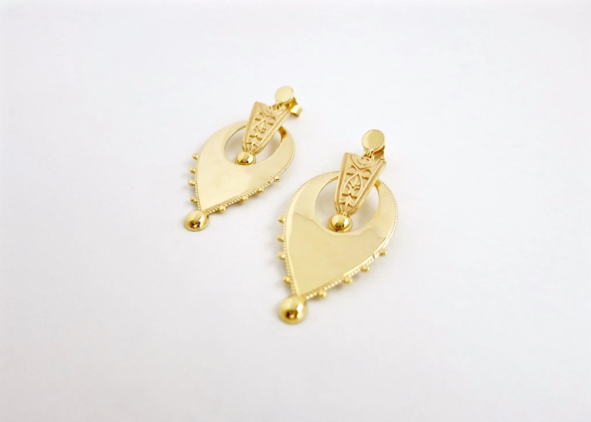 Exquisite, gold plated, inverted-drop shape Victorian earrings