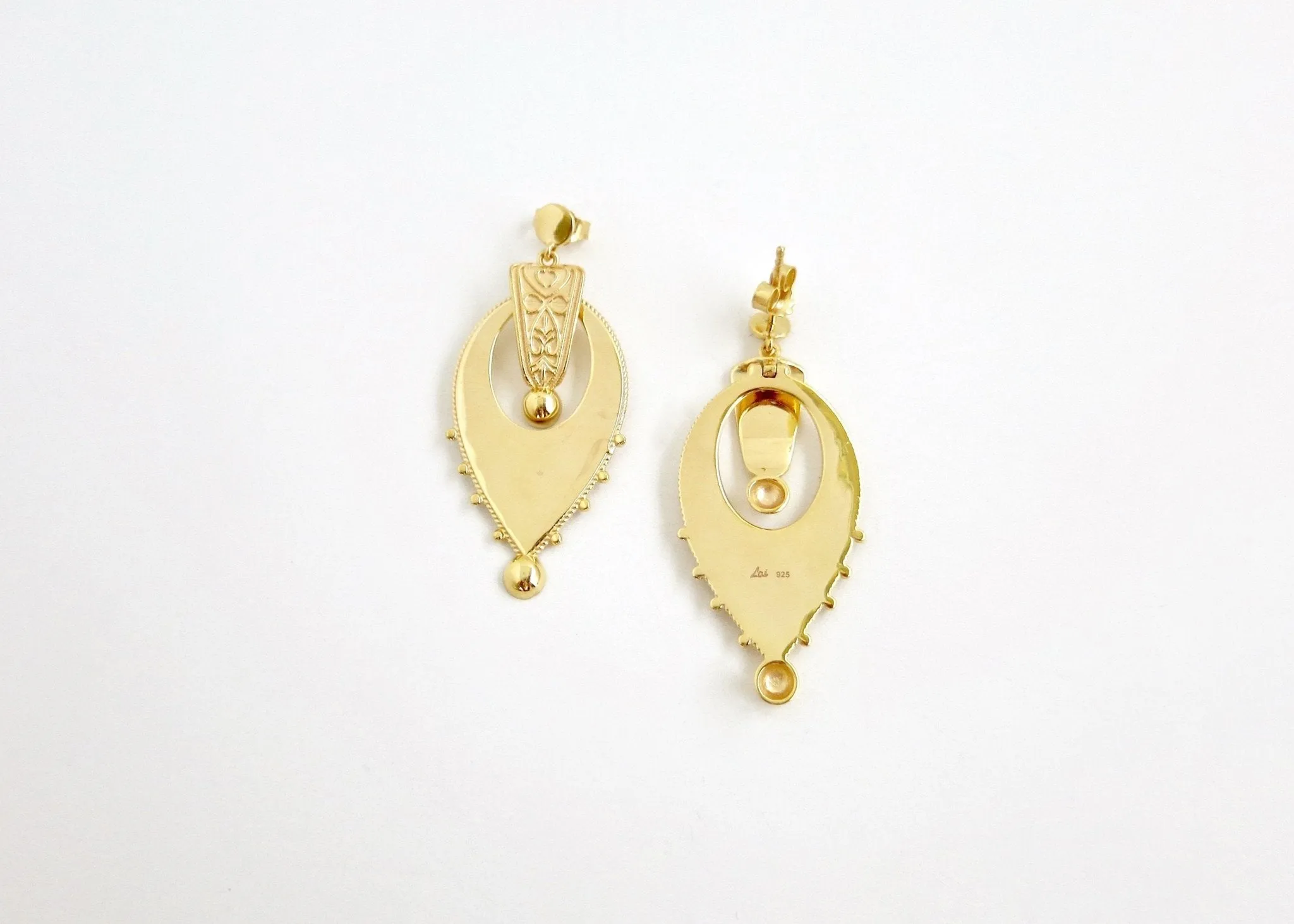 Exquisite, gold plated, inverted-drop shape Victorian earrings