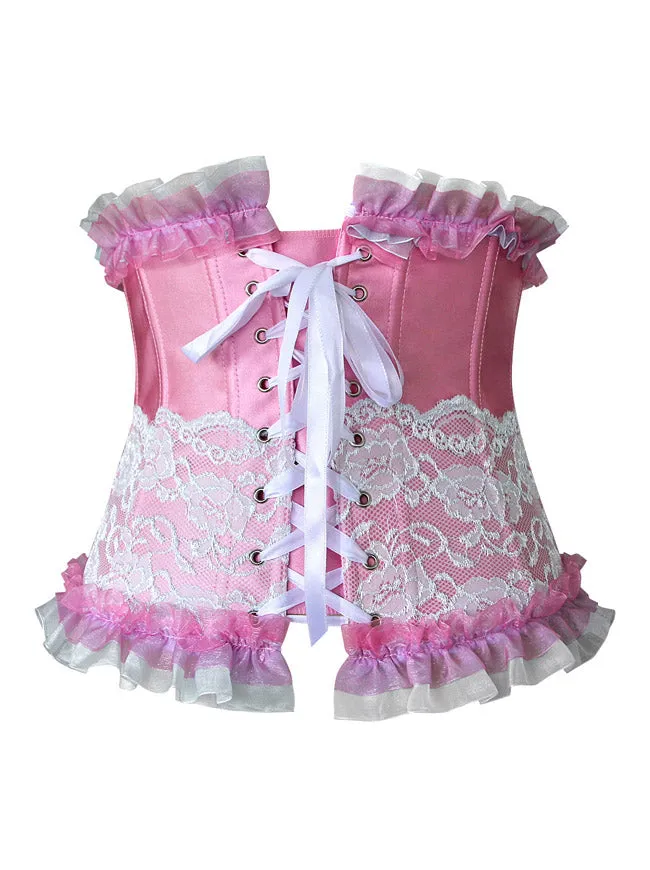 Fashion Lace Trim Bones Underbust Waist Training Underbust Corset Valentines Costume Top