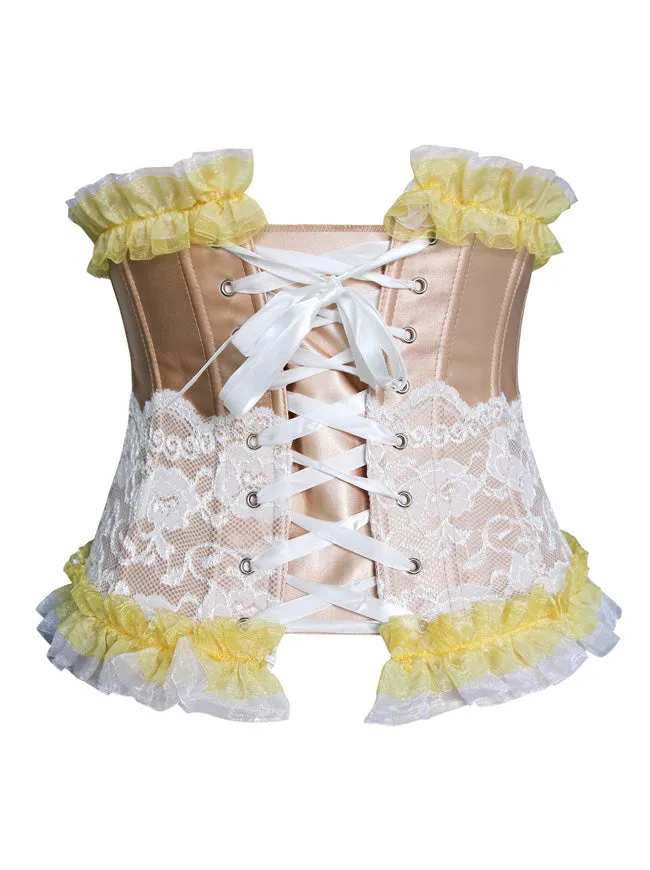 Fashion Lace Trim Bones Underbust Waist Training Underbust Corset Valentines Costume Top