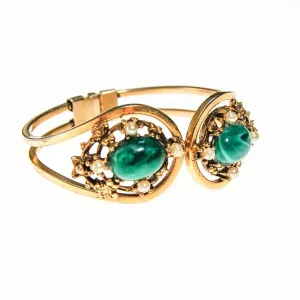 Faux Emerald and Seed Pearl Victorian Revival Clamper Bracelet