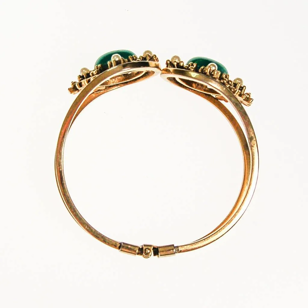 Faux Emerald and Seed Pearl Victorian Revival Clamper Bracelet