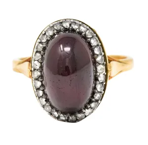 French Victorian Garnet Diamond 18 Karat Yellow Gold Silver Antique Cluster Gemstone Ring