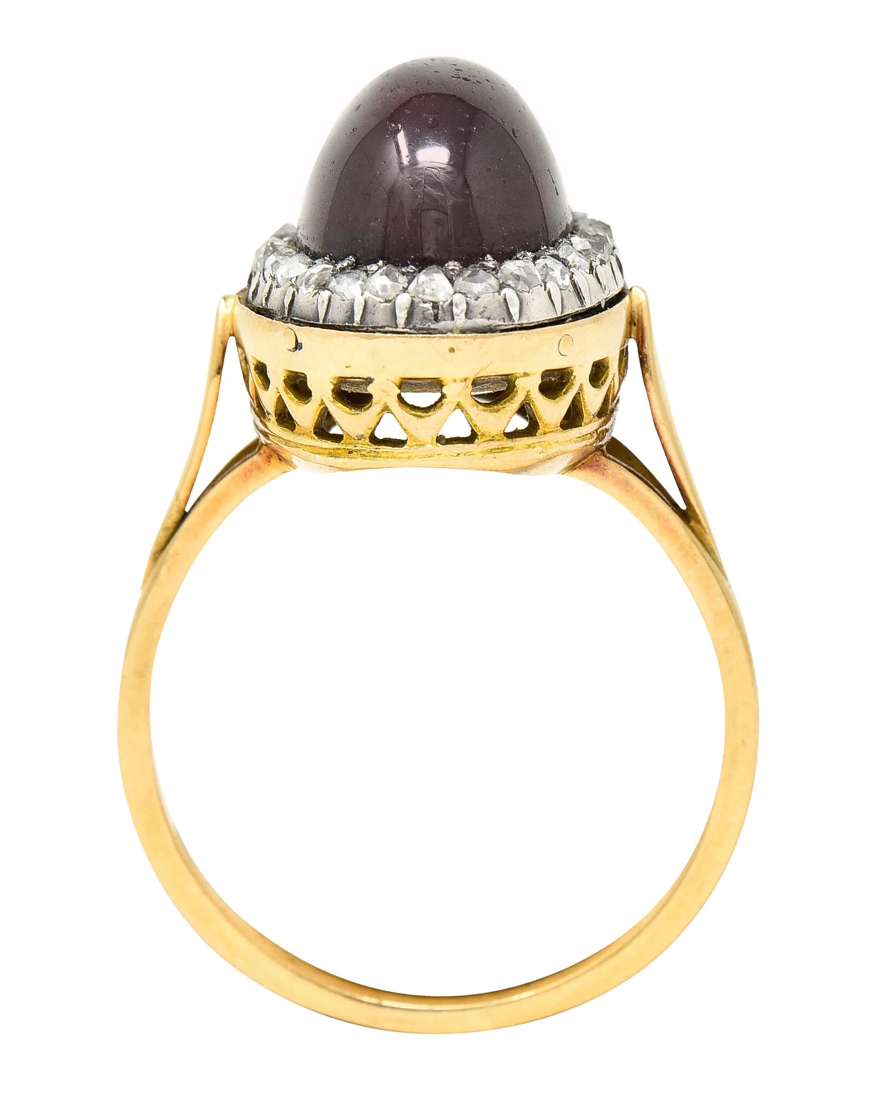 French Victorian Garnet Diamond 18 Karat Yellow Gold Silver Antique Cluster Gemstone Ring