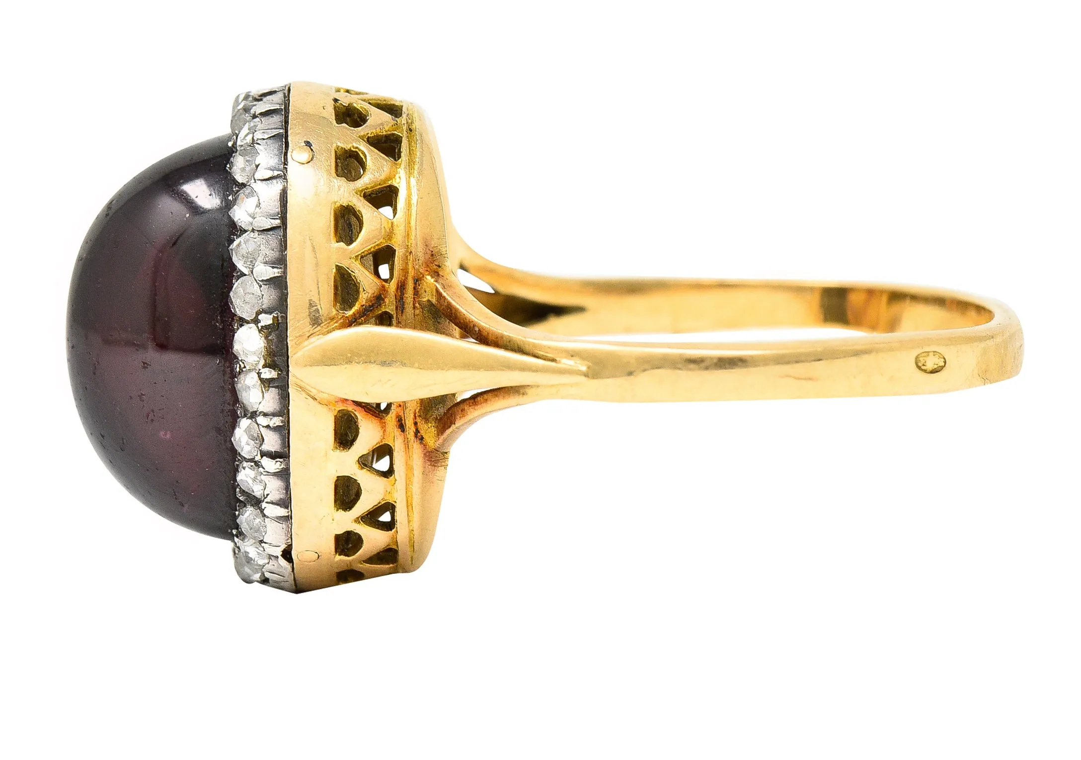 French Victorian Garnet Diamond 18 Karat Yellow Gold Silver Antique Cluster Gemstone Ring