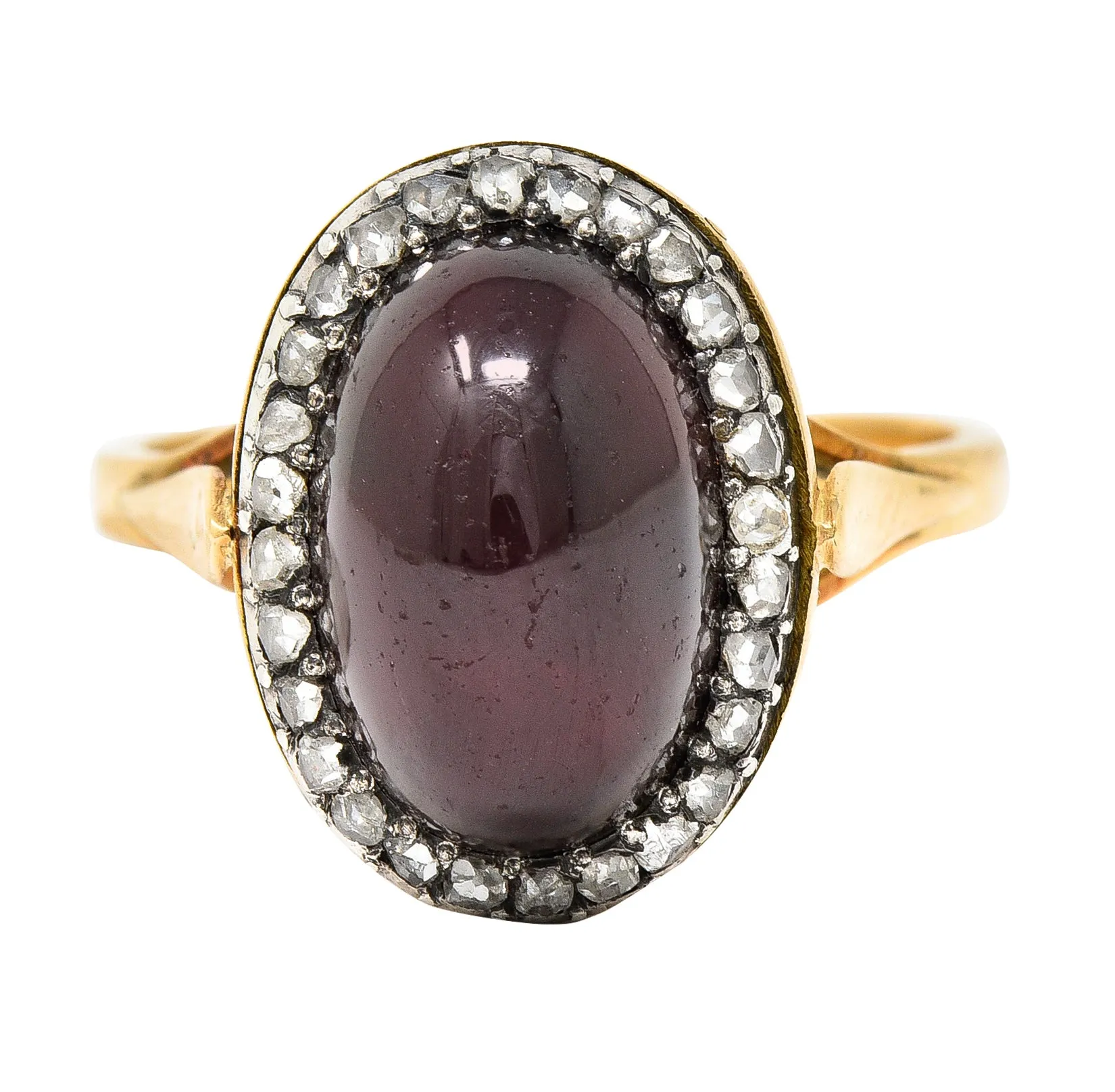 French Victorian Garnet Diamond 18 Karat Yellow Gold Silver Antique Cluster Gemstone Ring