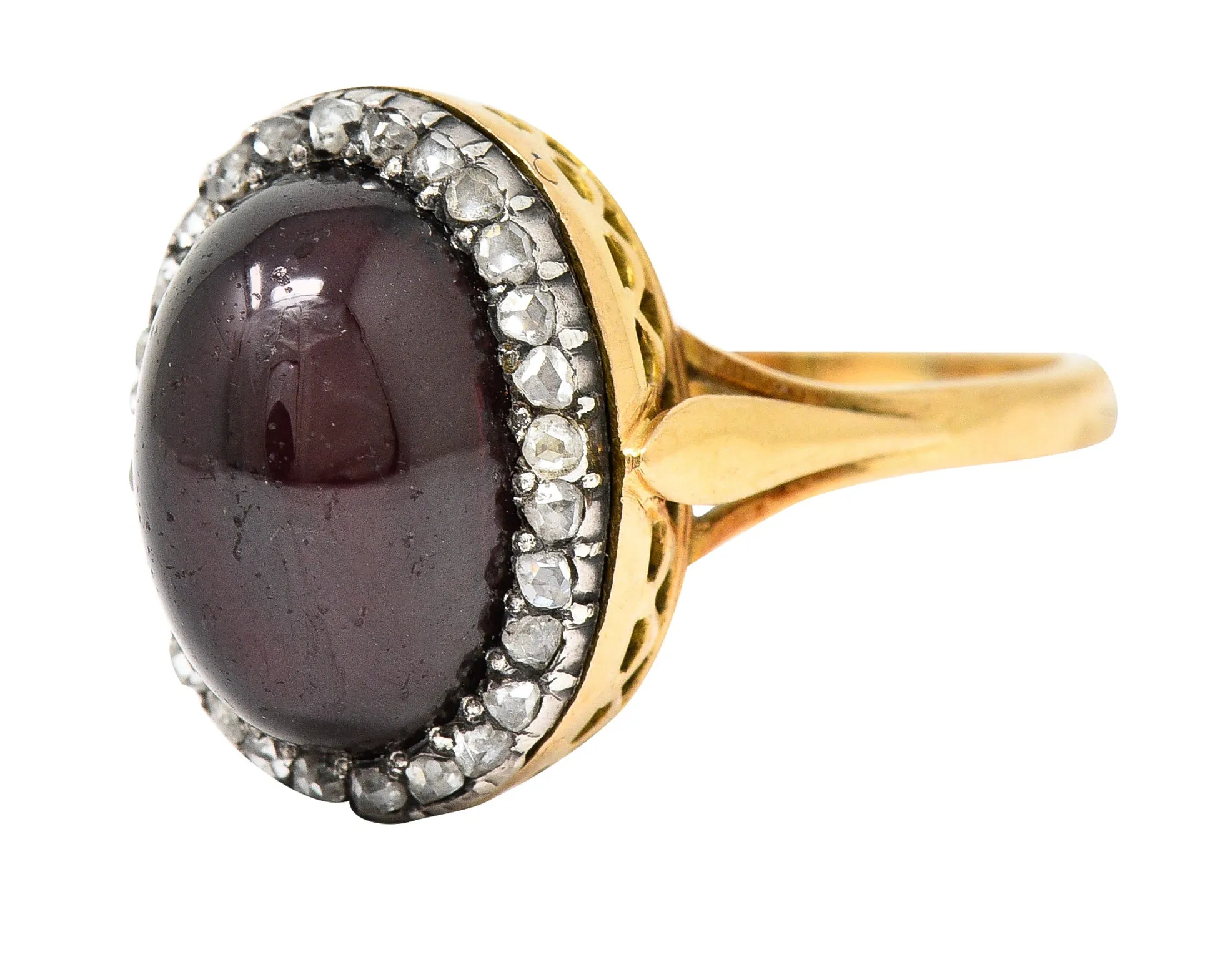 French Victorian Garnet Diamond 18 Karat Yellow Gold Silver Antique Cluster Gemstone Ring