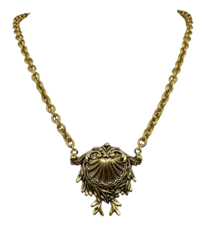 Gold Plated 18" Chain with Vintage Victorian Shell Brooch