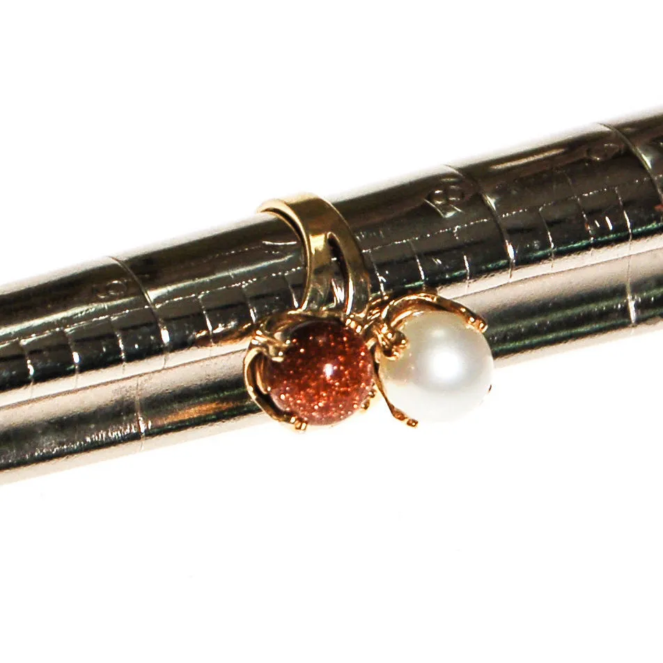 Gold Stone and Pearl Bypass Style Statement Ring,