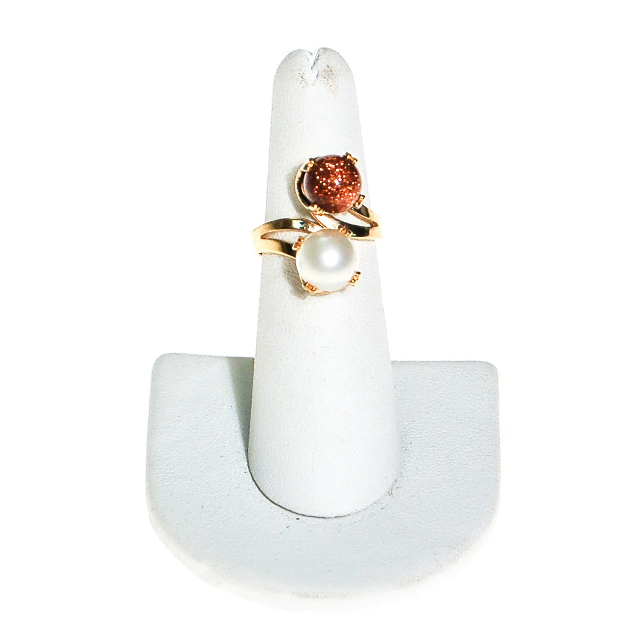 Gold Stone and Pearl Bypass Style Statement Ring,