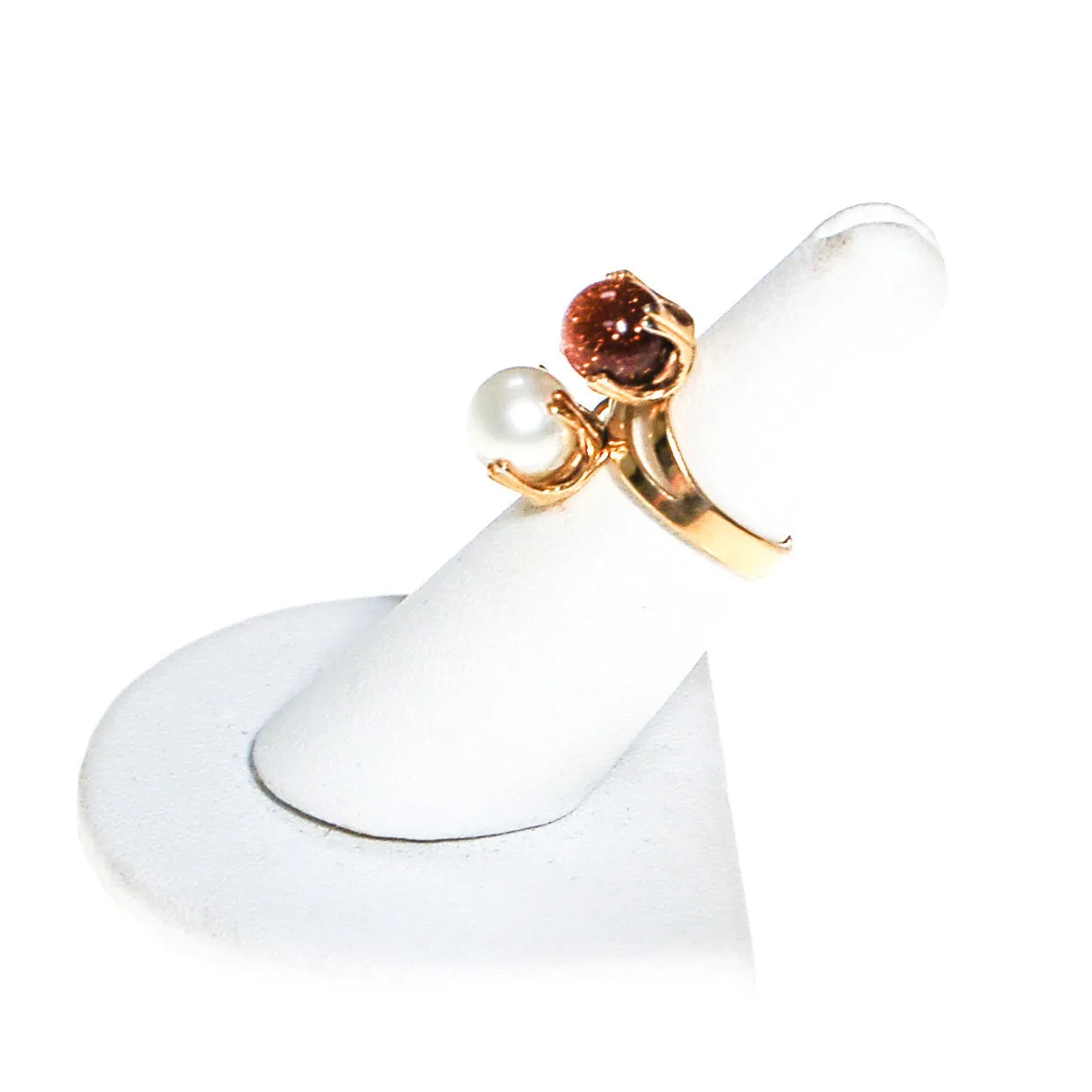 Gold Stone and Pearl Bypass Style Statement Ring,