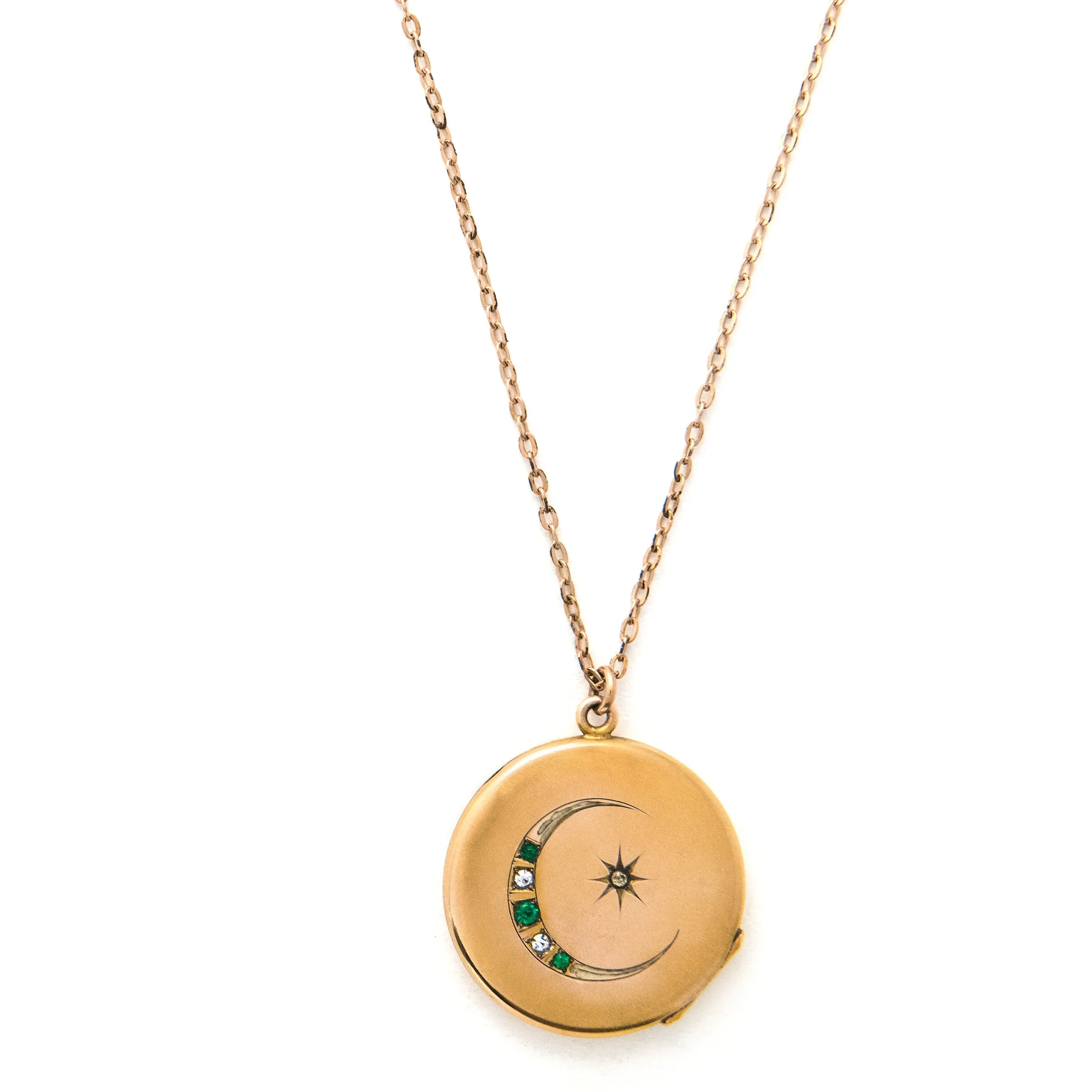 Green & White Crescent Moon Locket