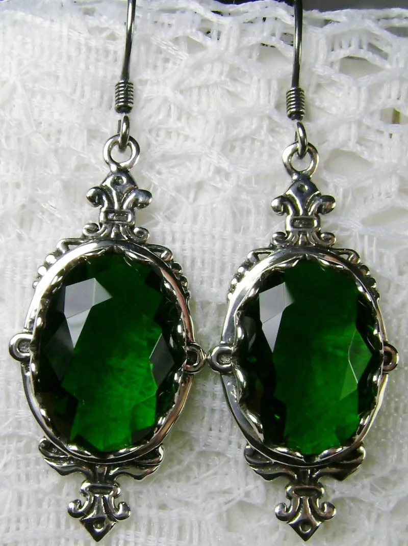 Green Emerald Pin Earrings, Rose Gold plated or Sterling Silver, Stylish Victorian Jewelry Design#E18