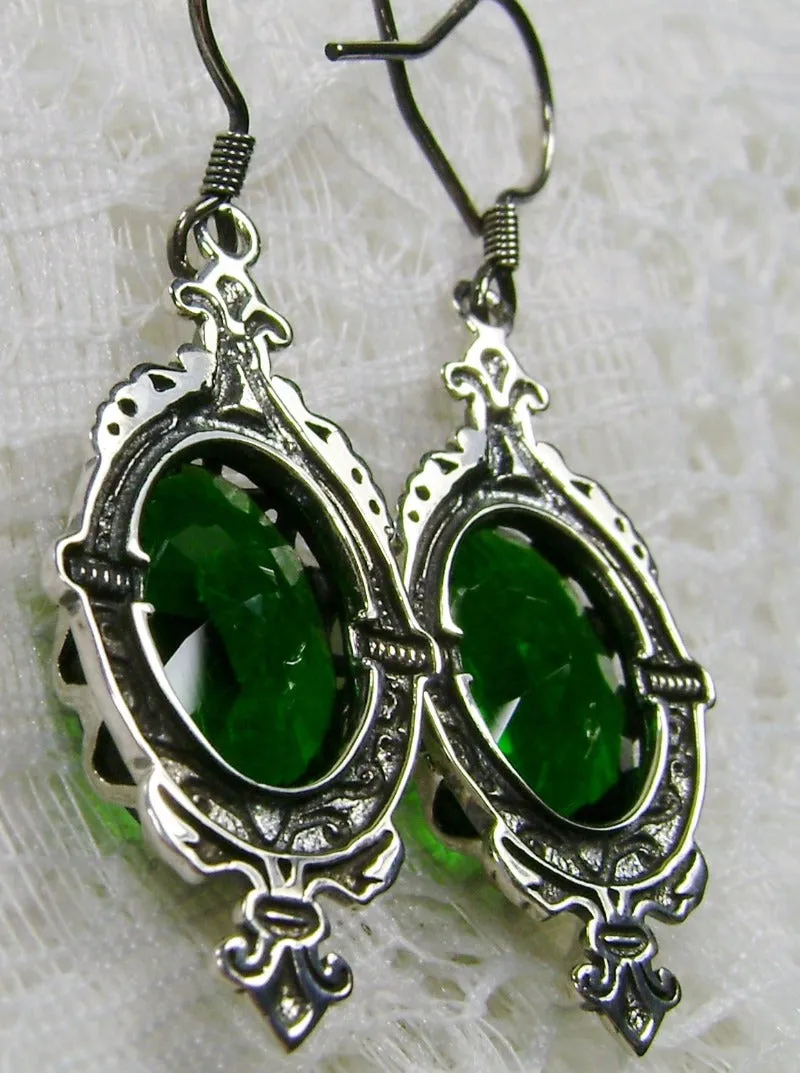 Green Emerald Pin Earrings, Rose Gold plated or Sterling Silver, Stylish Victorian Jewelry Design#E18