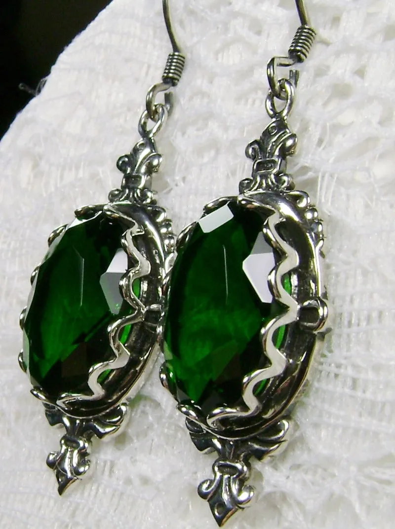 Green Emerald Pin Earrings, Rose Gold plated or Sterling Silver, Stylish Victorian Jewelry Design#E18