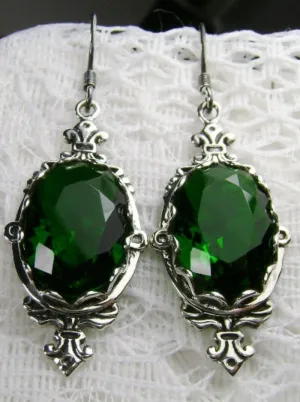 Green Emerald Pin Earrings, Rose Gold plated or Sterling Silver, Stylish Victorian Jewelry Design#E18