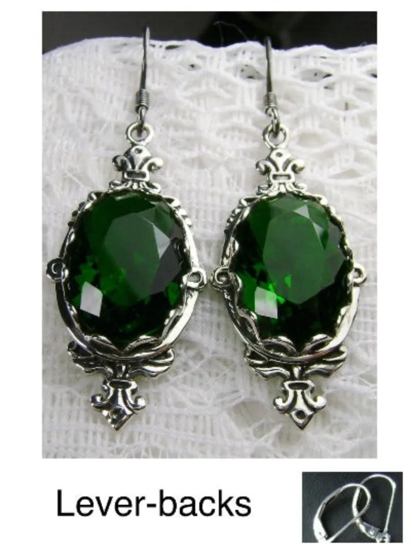 Green Emerald Pin Earrings, Rose Gold plated or Sterling Silver, Stylish Victorian Jewelry Design#E18