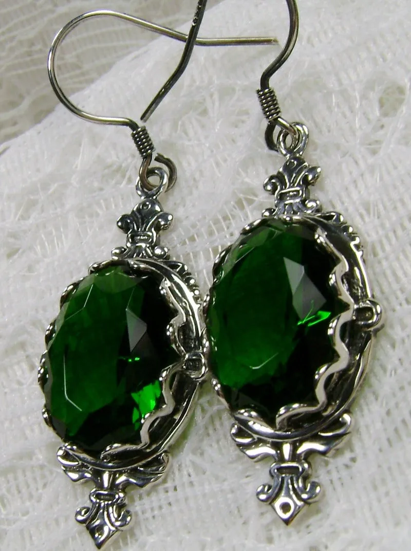 Green Emerald Pin Earrings, Rose Gold plated or Sterling Silver, Stylish Victorian Jewelry Design#E18