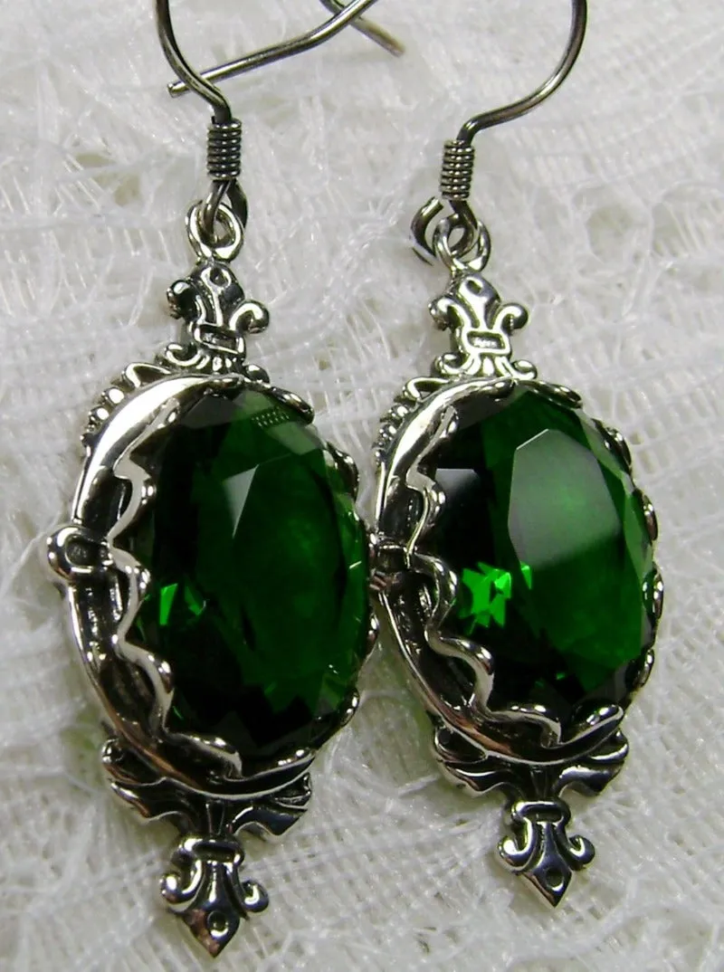 Green Emerald Pin Earrings, Rose Gold plated or Sterling Silver, Stylish Victorian Jewelry Design#E18