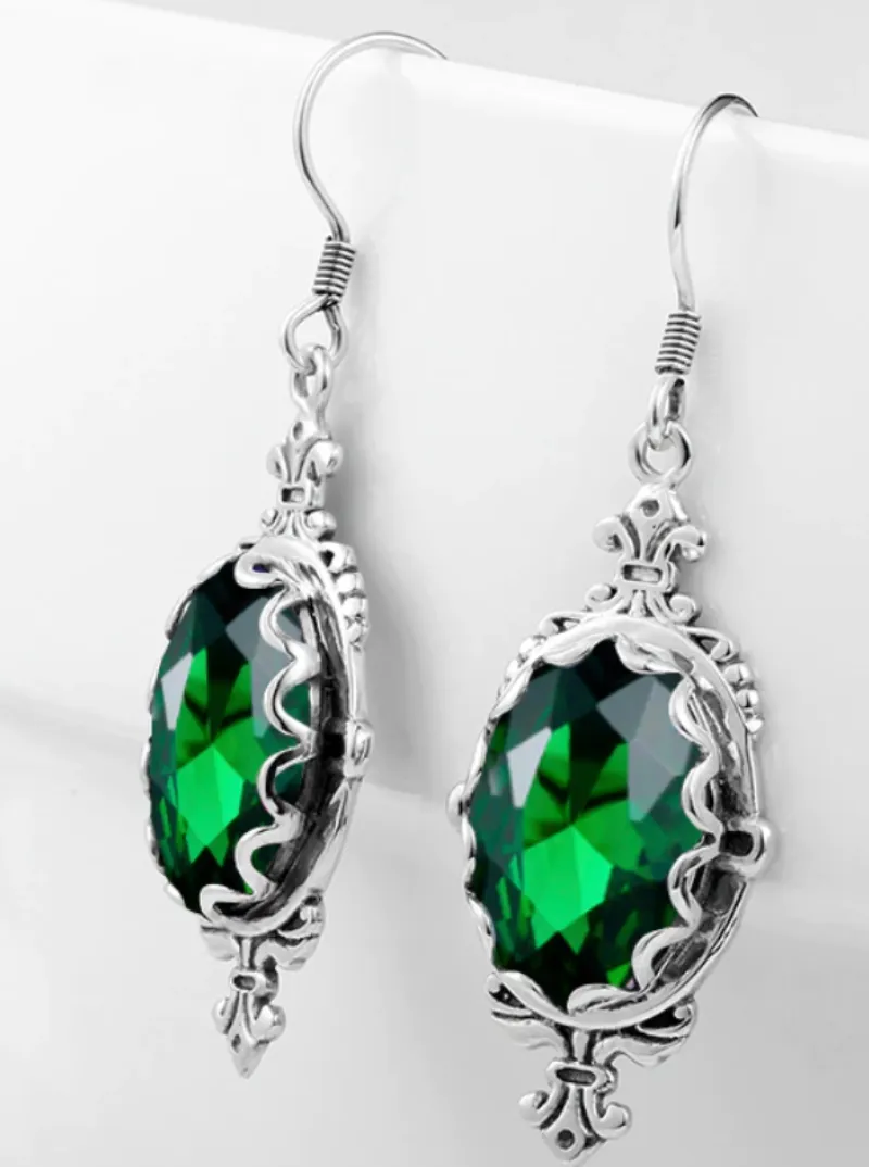 Green Emerald Pin Earrings, Rose Gold plated or Sterling Silver, Stylish Victorian Jewelry Design#E18