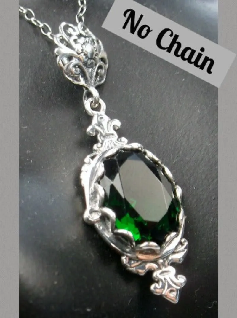 Green Emerald Pin Pendant, Stylish Victorian Jewelry Design#P18