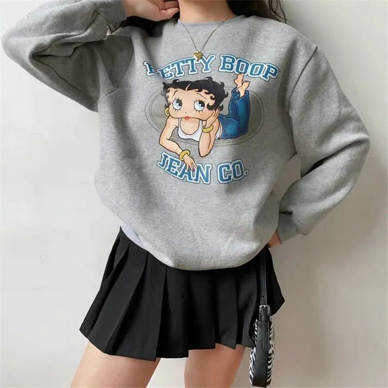 Hillbilly American Vintage Betty Boop Cartoon Printed 80s 90s Pullover Autumn Long Sleeve Cute Jackets Women Warm Sweatshirts