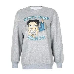 Hillbilly American Vintage Betty Boop Cartoon Printed 80s 90s Pullover Autumn Long Sleeve Cute Jackets Women Warm Sweatshirts