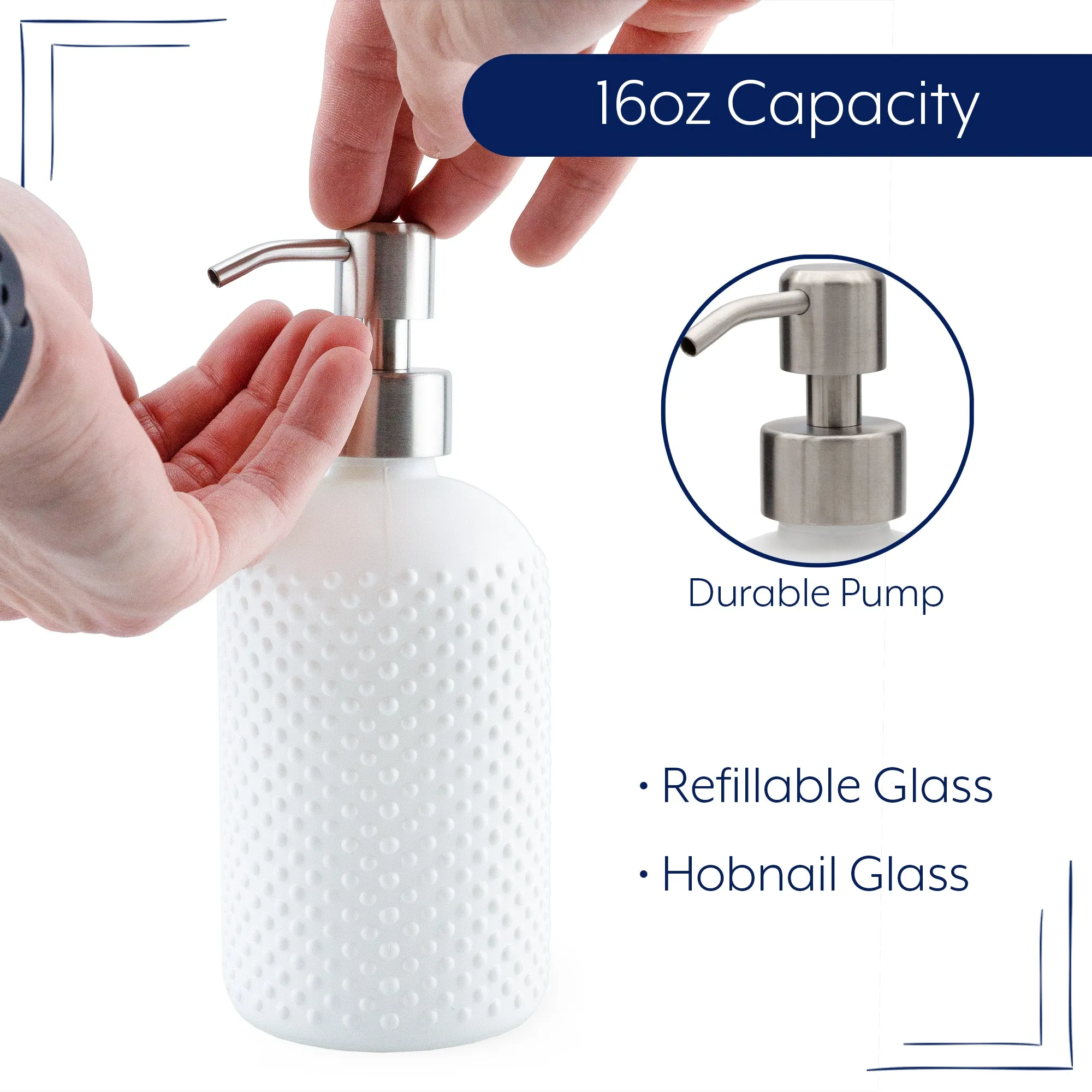 Hobnail Glass Soap Dispensers (White, 3-Pack, Case of 16)