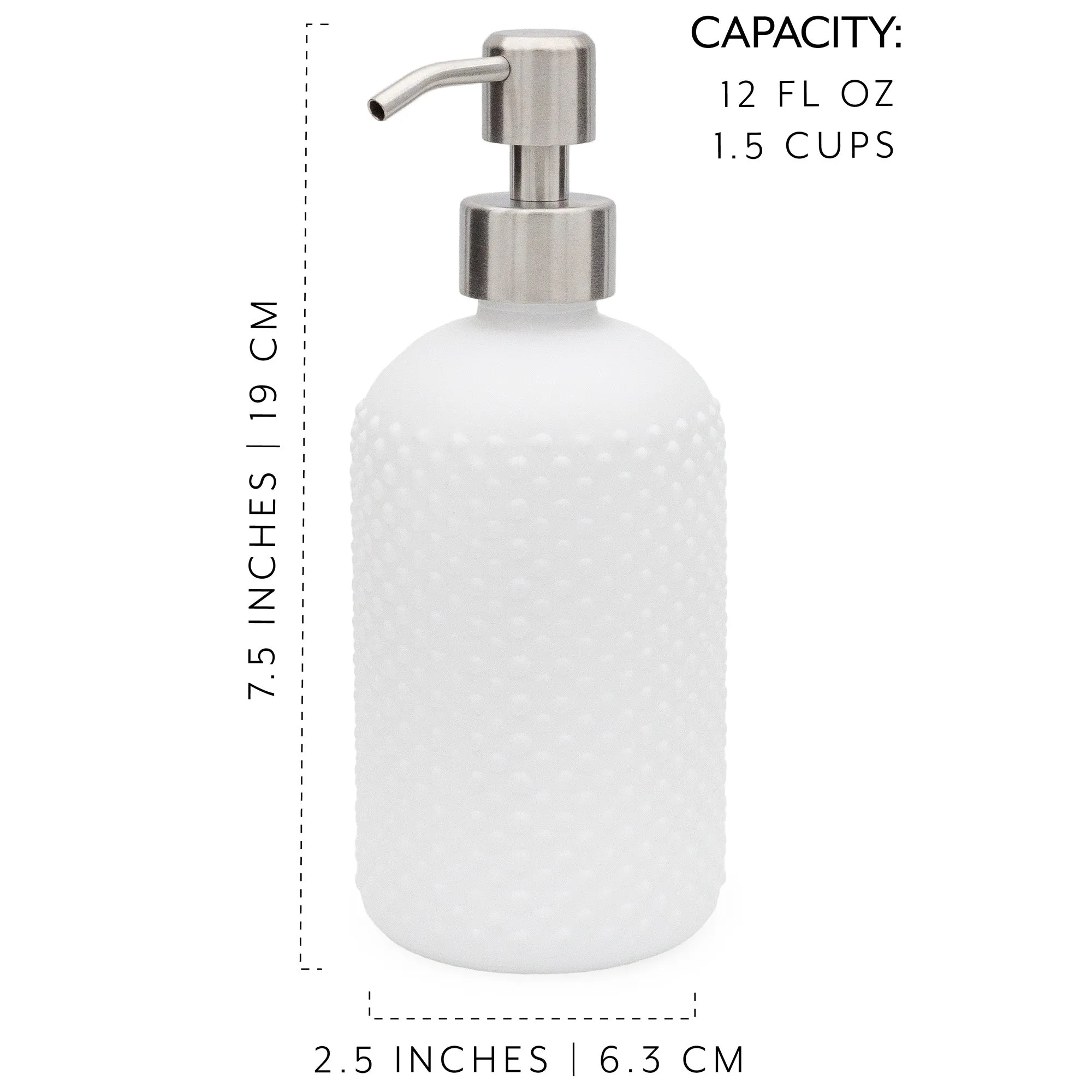Hobnail Glass Soap Dispensers (White, 3-Pack, Case of 16)