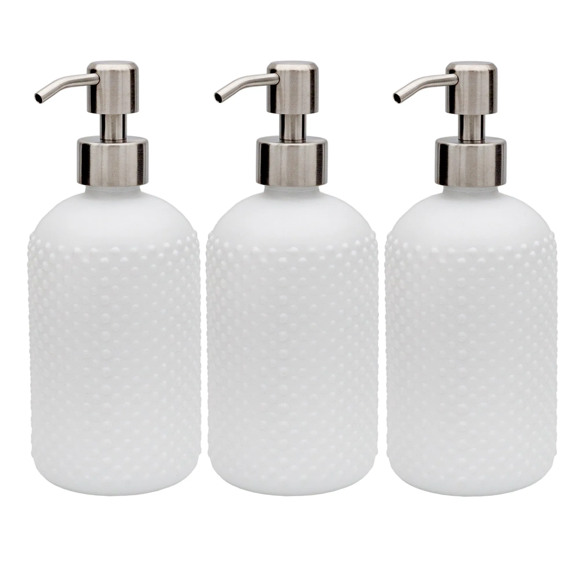 Hobnail Glass Soap Dispensers (White, 3-Pack, Case of 16)