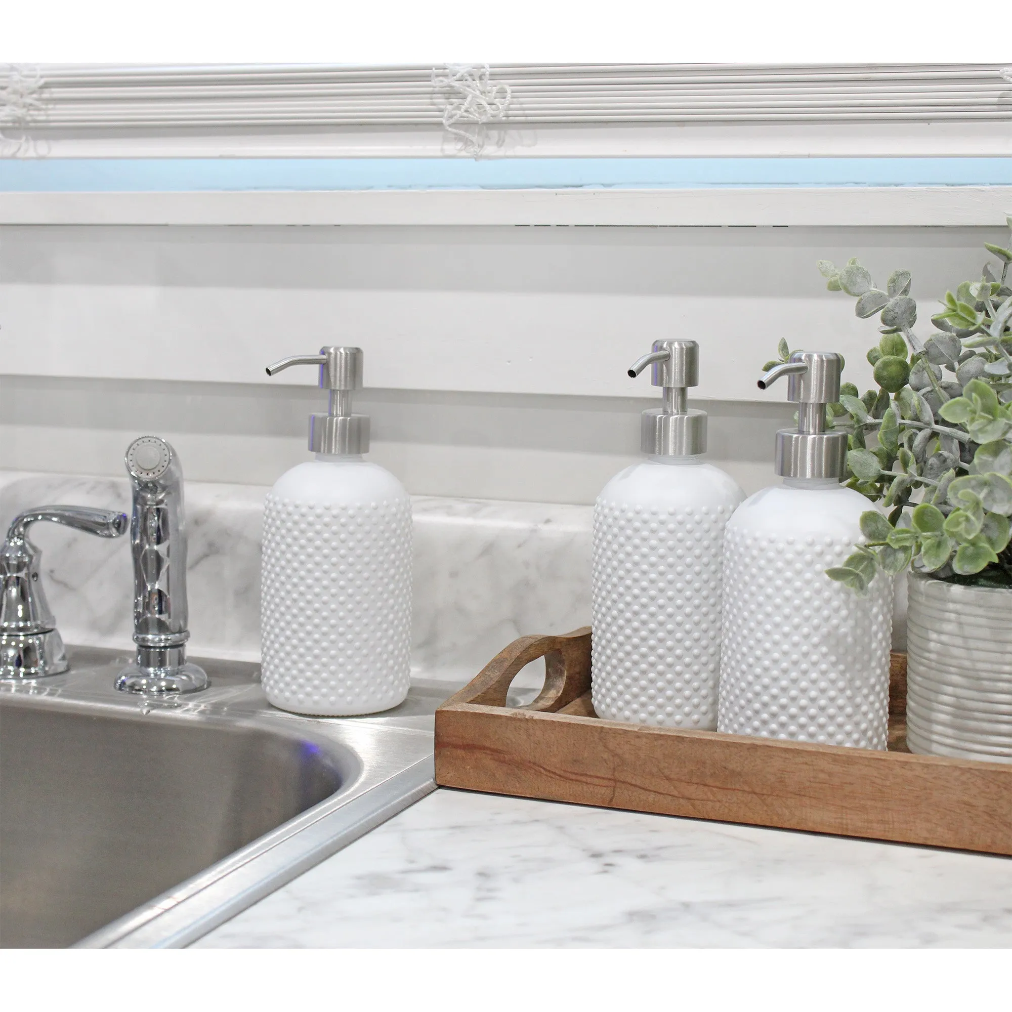 Hobnail Glass Soap Dispensers (White, 3-Pack, Case of 16)