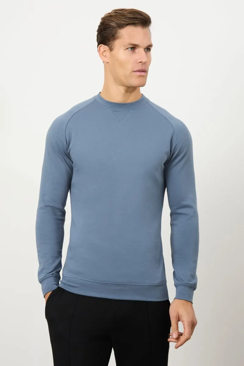 Interlock Crew Neck Sweat in Denim