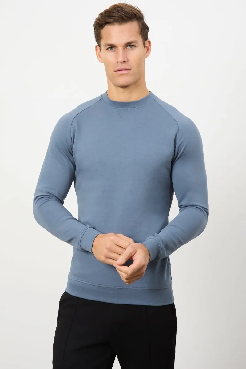 Interlock Crew Neck Sweat in Denim