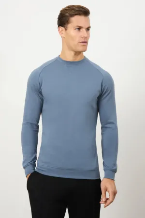Interlock Crew Neck Sweat in Denim