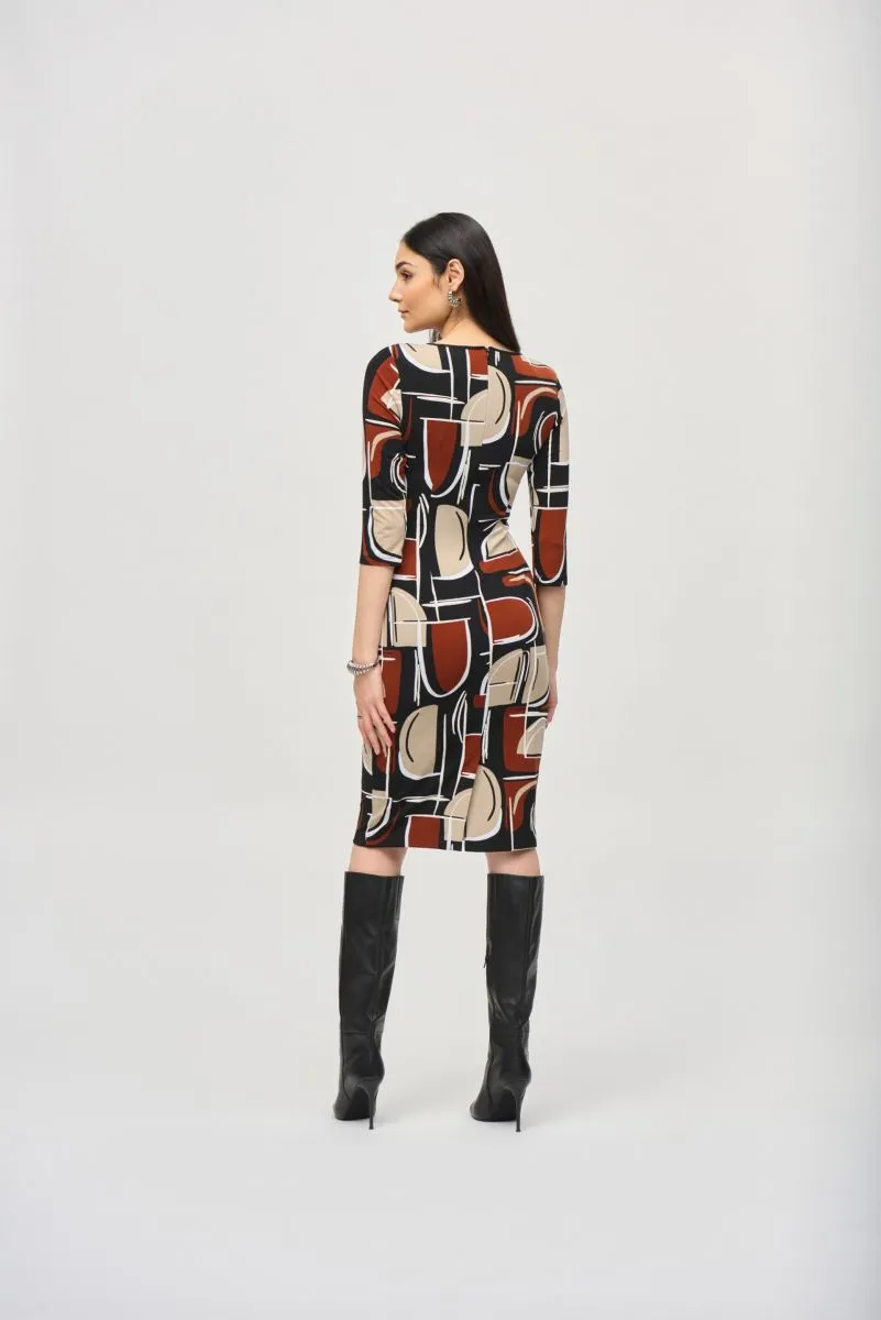 Joseph Ribkoff Black/Multi Abstract Print Waist Tie Sheath Dress 243325
