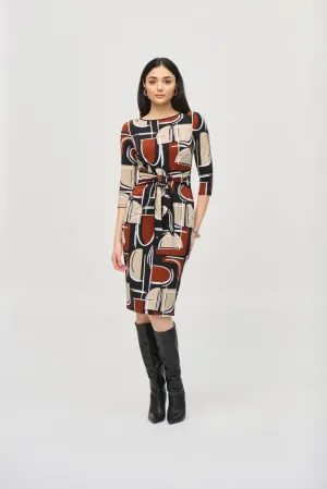Joseph Ribkoff Black/Multi Abstract Print Waist Tie Sheath Dress 243325