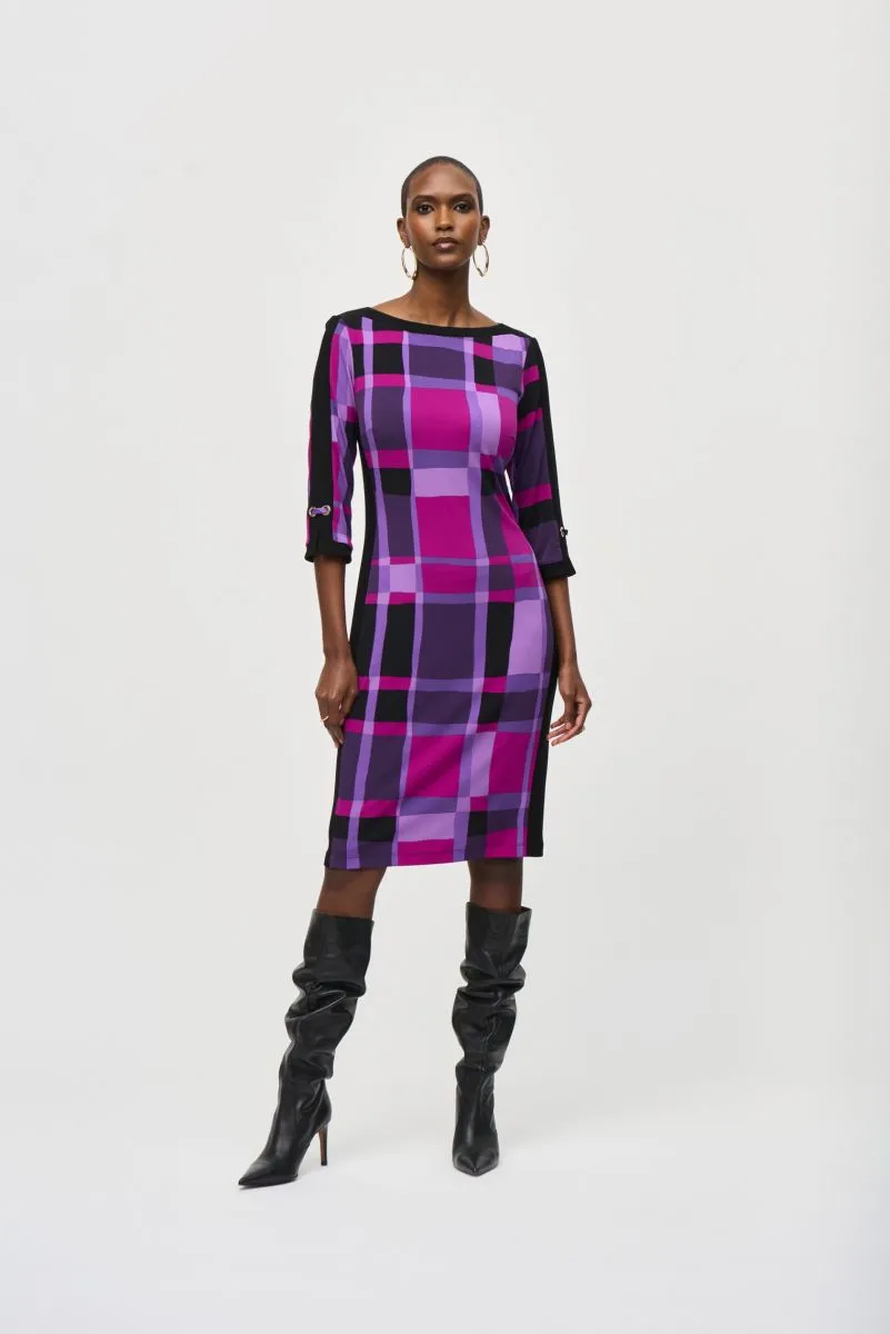 Joseph Ribkoff Purple/Black Geometric Print 3/4 Sleeve Sheath Dress 243301