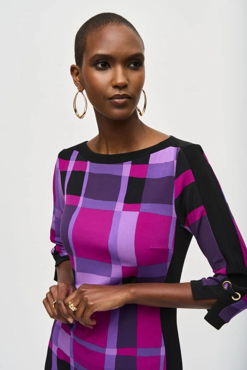 Joseph Ribkoff Purple/Black Geometric Print 3/4 Sleeve Sheath Dress 243301