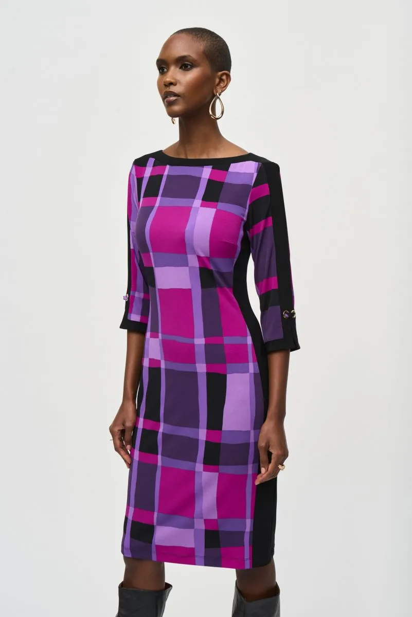Joseph Ribkoff Purple/Black Geometric Print 3/4 Sleeve Sheath Dress 243301