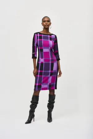 Joseph Ribkoff Purple/Black Geometric Print 3/4 Sleeve Sheath Dress 243301